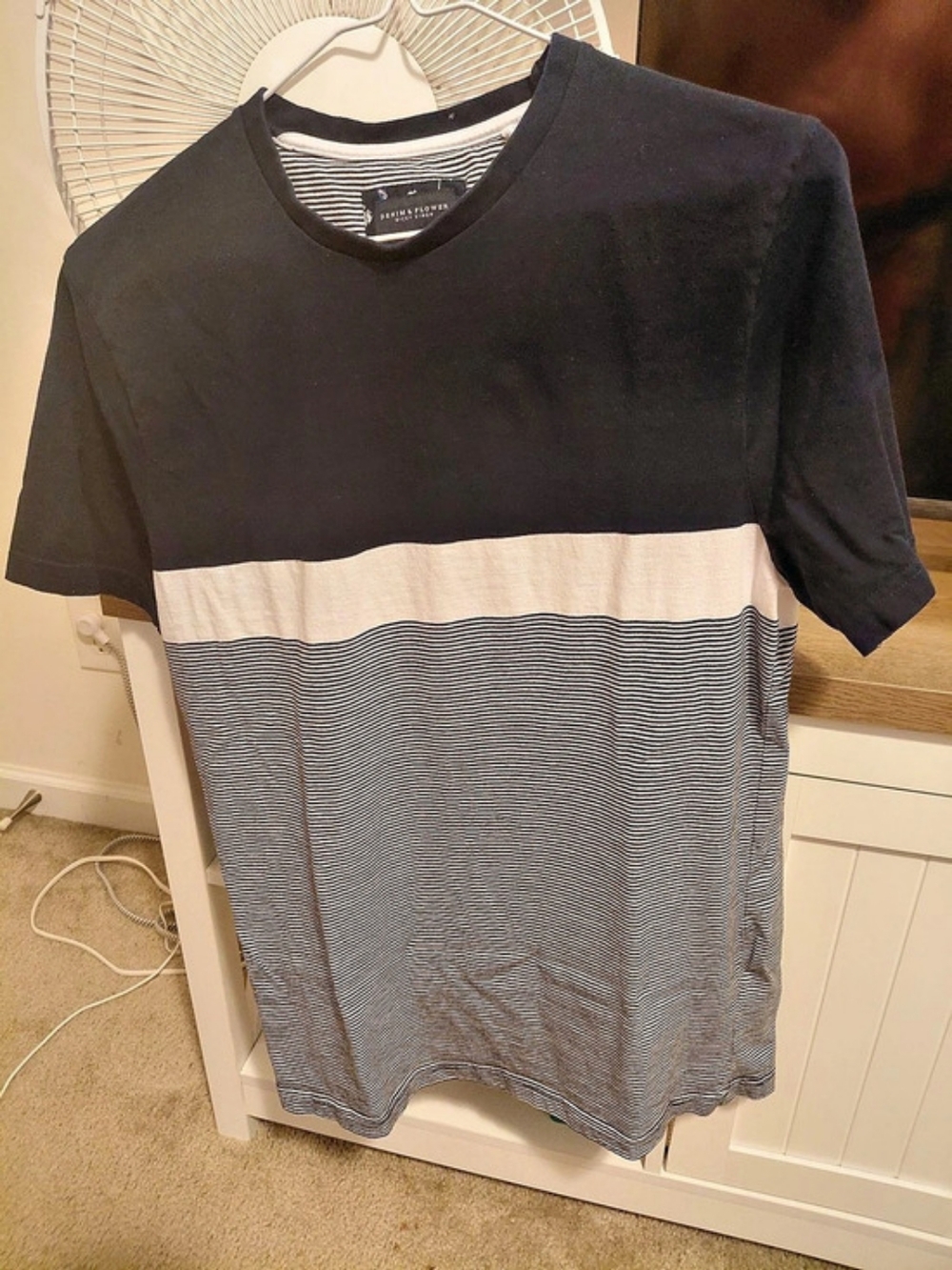 Denim & Flower Ricky Singh Striped Short Sleeve Tee in Black & White Size Medium